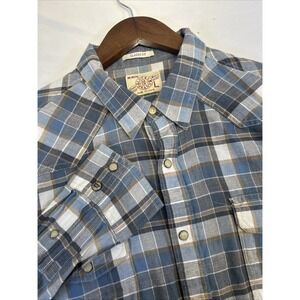 Lucky Brand Large Button Up Shirt Men's Blue Check Long Sleeve All Cotton